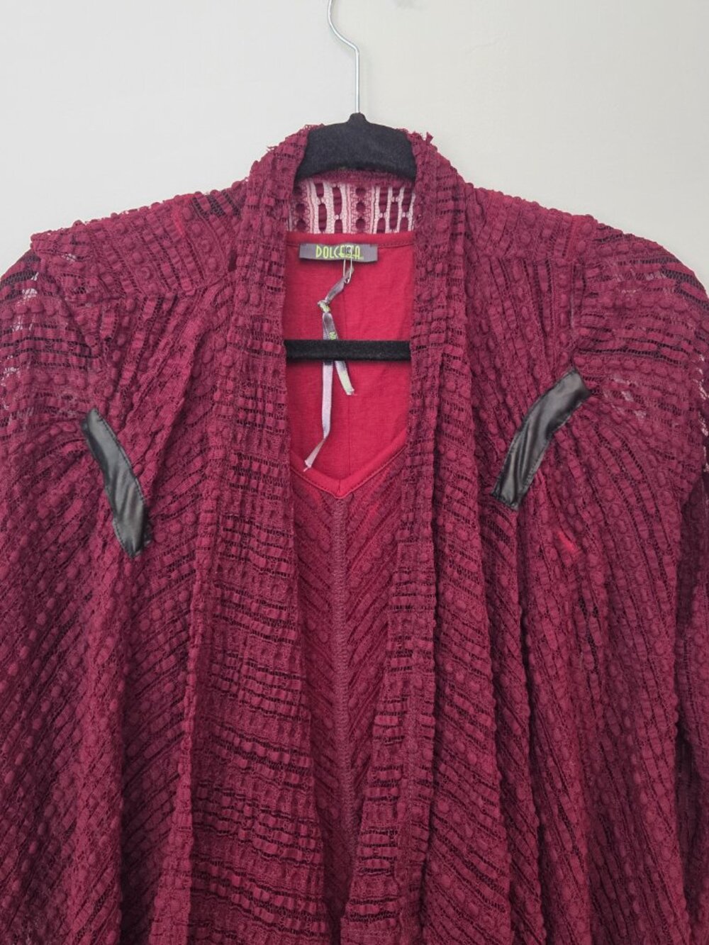 Dolcezza Burgundy Lace Dress & Matching Cardigan Set